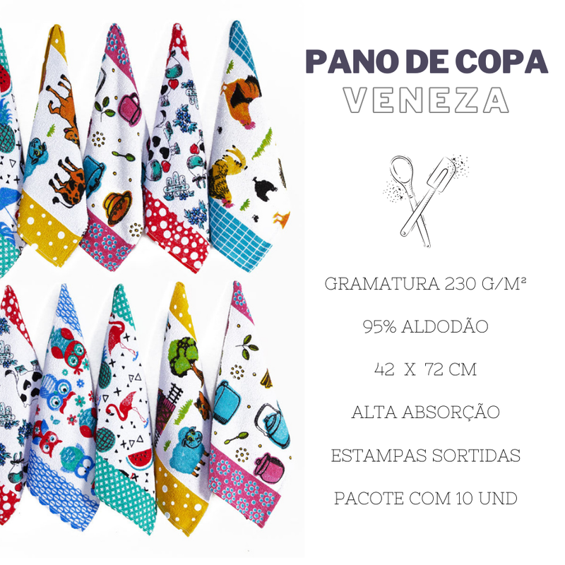 Kit 10 Panos de Copa felpudos  - Veneza