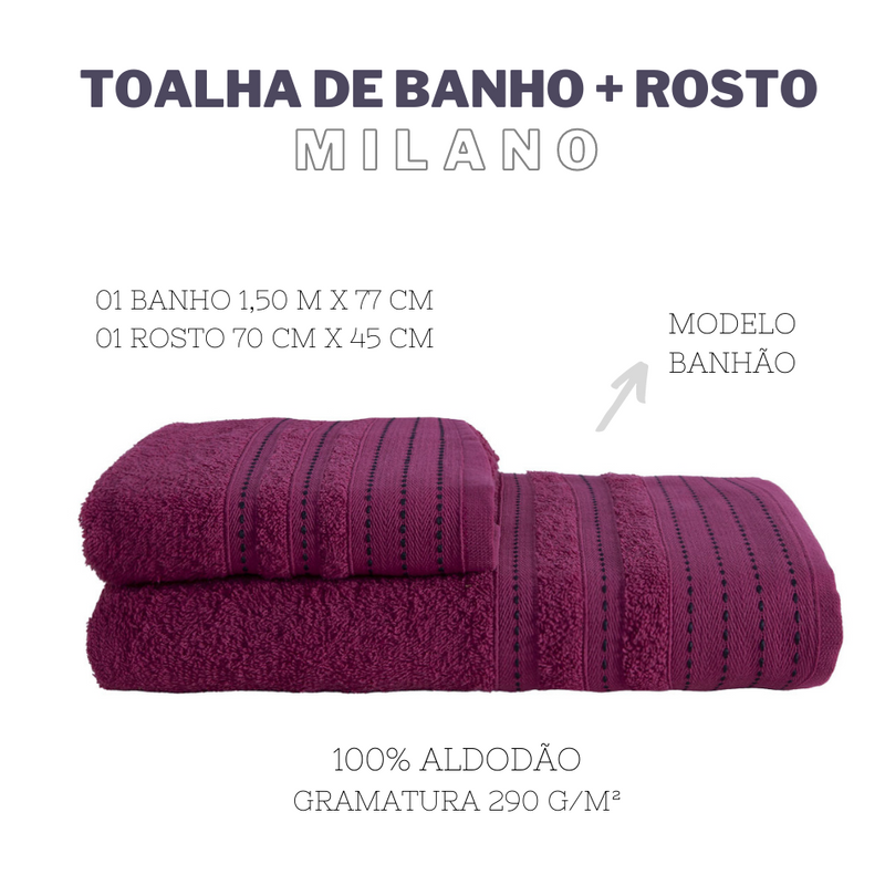 Jogo de toalhas 01 banho e 01 rosto - Milano