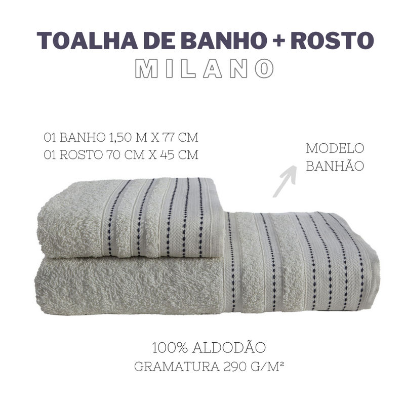 Jogo de toalhas 01 banho e 01 rosto - Milano