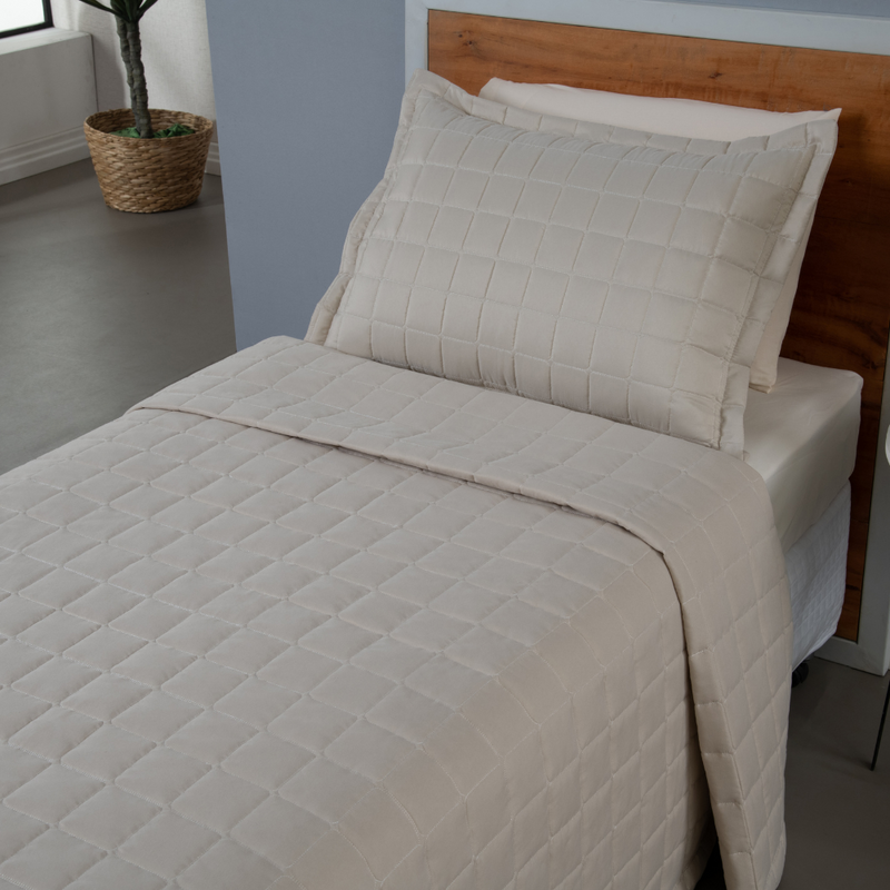 Kit Cobre Leito Matelado Dupla Face Soft 2 Peças Solteiro 100% Poliéster Areia