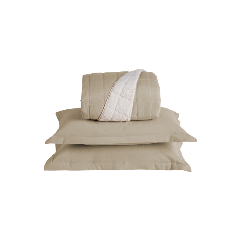 Kit Cobre Leito Matelado Dupla Face Sherpa de Carneiro 3 Peças 80% Algodão / 20% Poliéster Percal 180 Fios