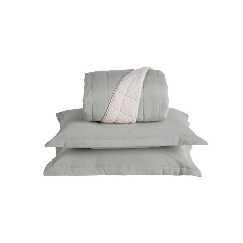 Kit Cobre Leito Matelado Dupla Face Sherpa de Carneiro 3 Peças 80% Algodão / 20% Poliéster Percal 180 Fios