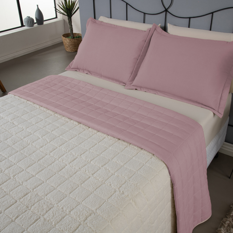 Kit Cobre Leito Matelado Dupla Face Sherpa de Carneiro 3 Peças 80% Algodão / 20% Poliéster Percal 180 Fios