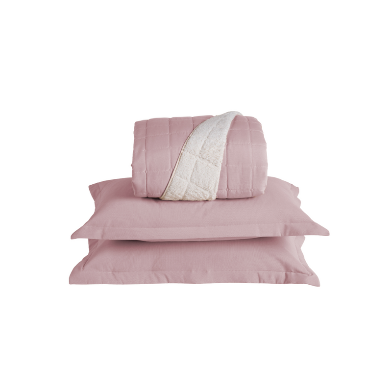 Kit Cobre Leito Matelado Dupla Face Sherpa de Carneiro 3 Peças 80% Algodão / 20% Poliéster Percal 180 Fios
